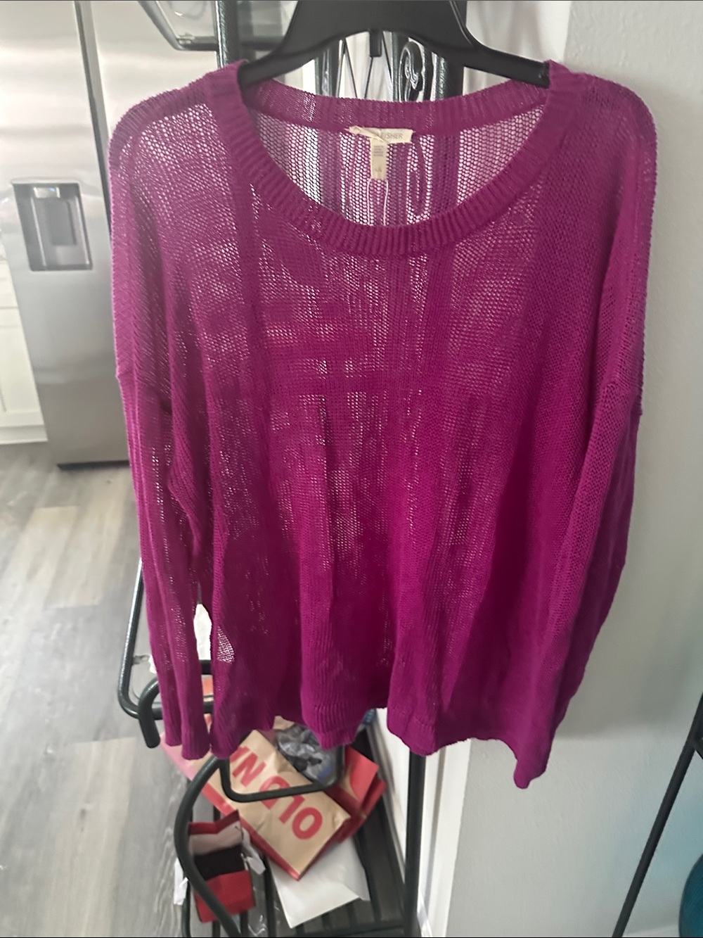 Eileen Fisher Open-Knit Scoop Neck Sweater in Fuchsia